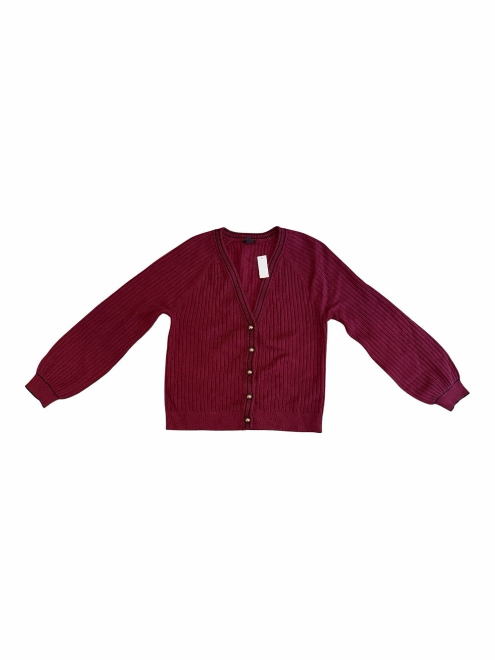 Talbots Ribbed V-Neck Button-Front Cardigan in Burgundy - Picture 2 of 5